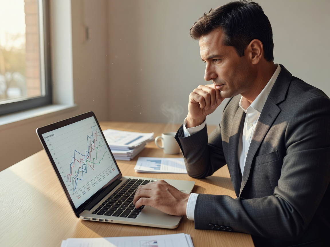 Analyst reviewing bond yield charts on a laptop
