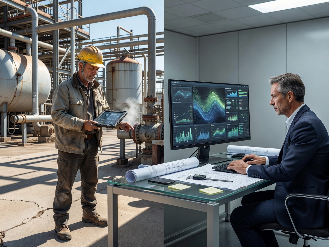 Energy editor in a hard hat visiting an industrial site