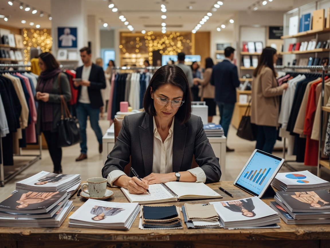 Retail editor taking notes inside a busy store