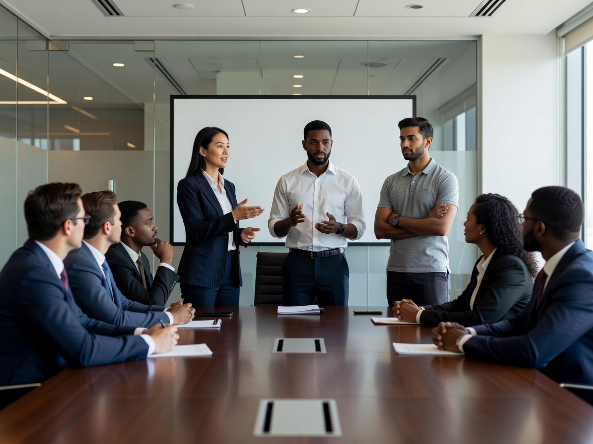 Founders presenting to investors in a meeting room